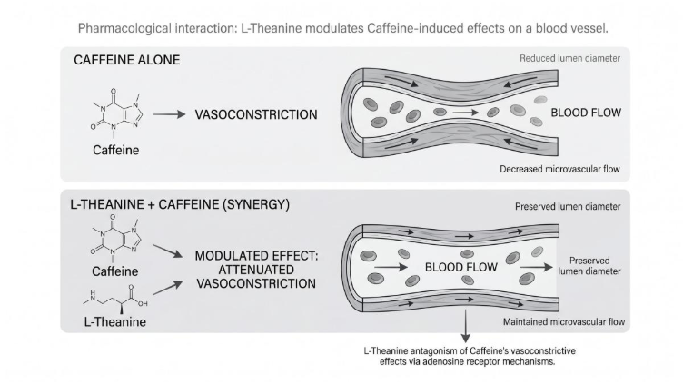 The Pharmacological Synergy of L-Theanine in Modulating Caffeine-Induced Vasoconstriction